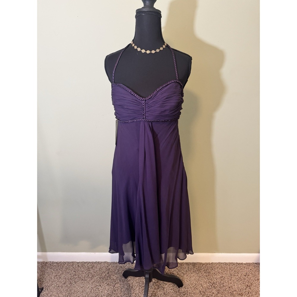Formal Y2K Dress Womens 8 NWT 100% Silk Purple Halter Midi Lord & Taylor Hi-low